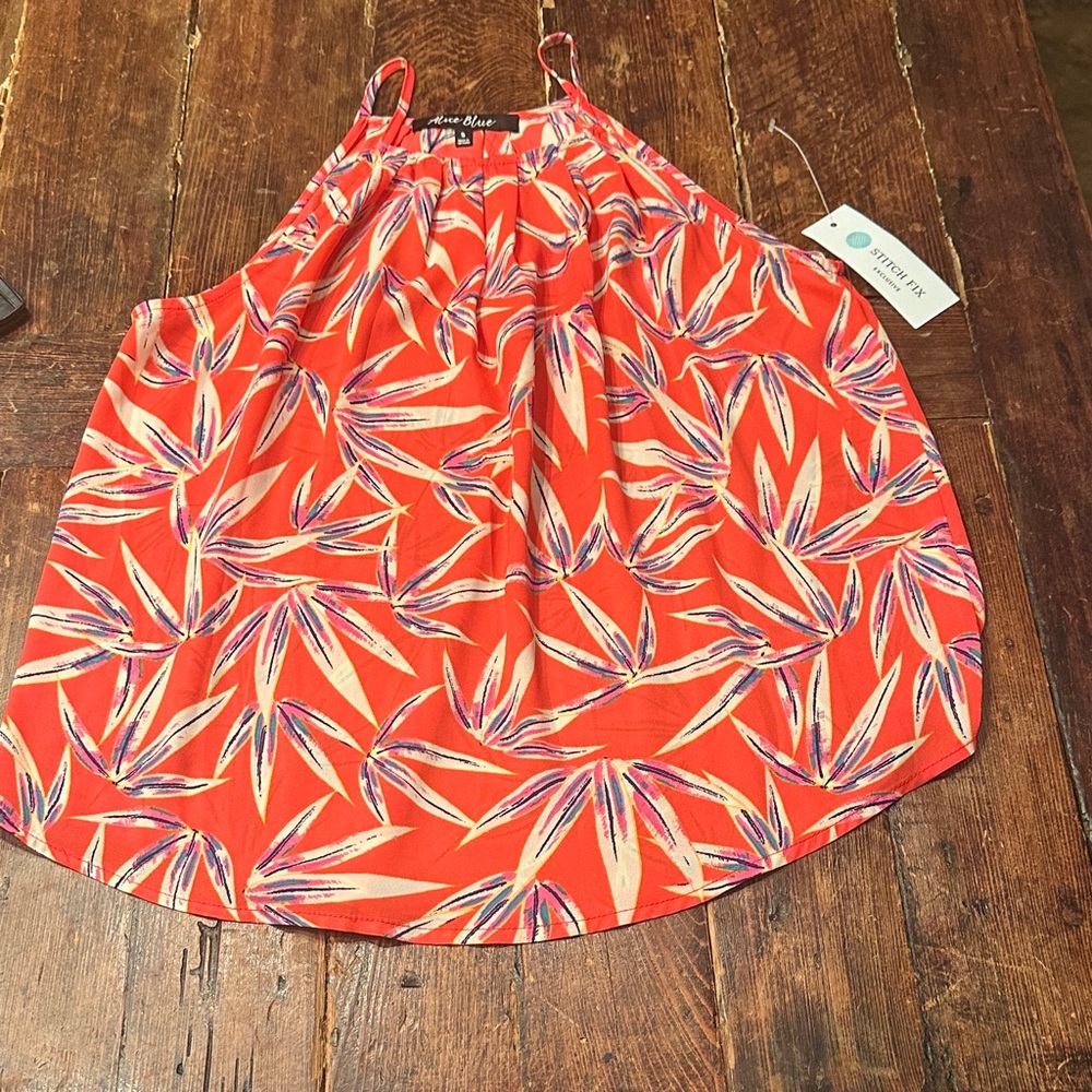 Orange Leaf Print Sleeveless Top